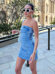 Causal Solid Strapless Sheath Party Street Style Jeans Tube Backless Bodycon Mini Dress