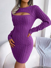 Charming Acrylic Long Sleeves Jewel Neck Knitted Dress