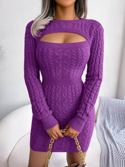 Charming Acrylic Long Sleeves Jewel Neck Knitted Dress