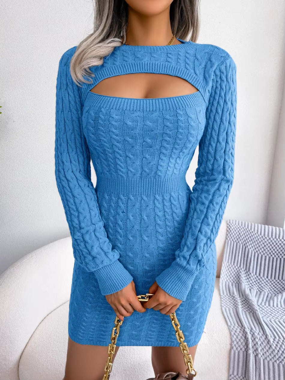 Charming Acrylic Long Sleeves Jewel Neck Knitted Dress