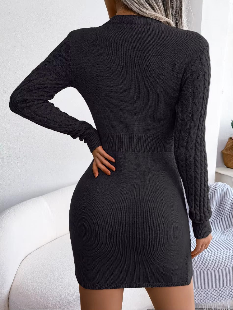 Charming Acrylic Long Sleeves Jewel Neck Knitted Dress