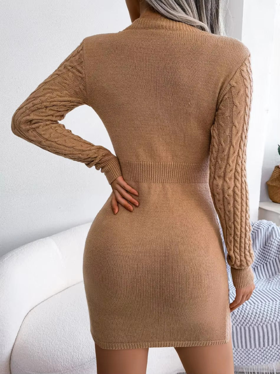 Charming Acrylic Long Sleeves Jewel Neck Knitted Dress
