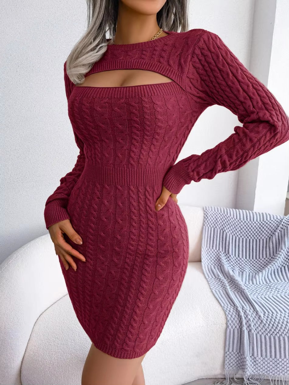 Charming Acrylic Long Sleeves Jewel Neck Knitted Dress