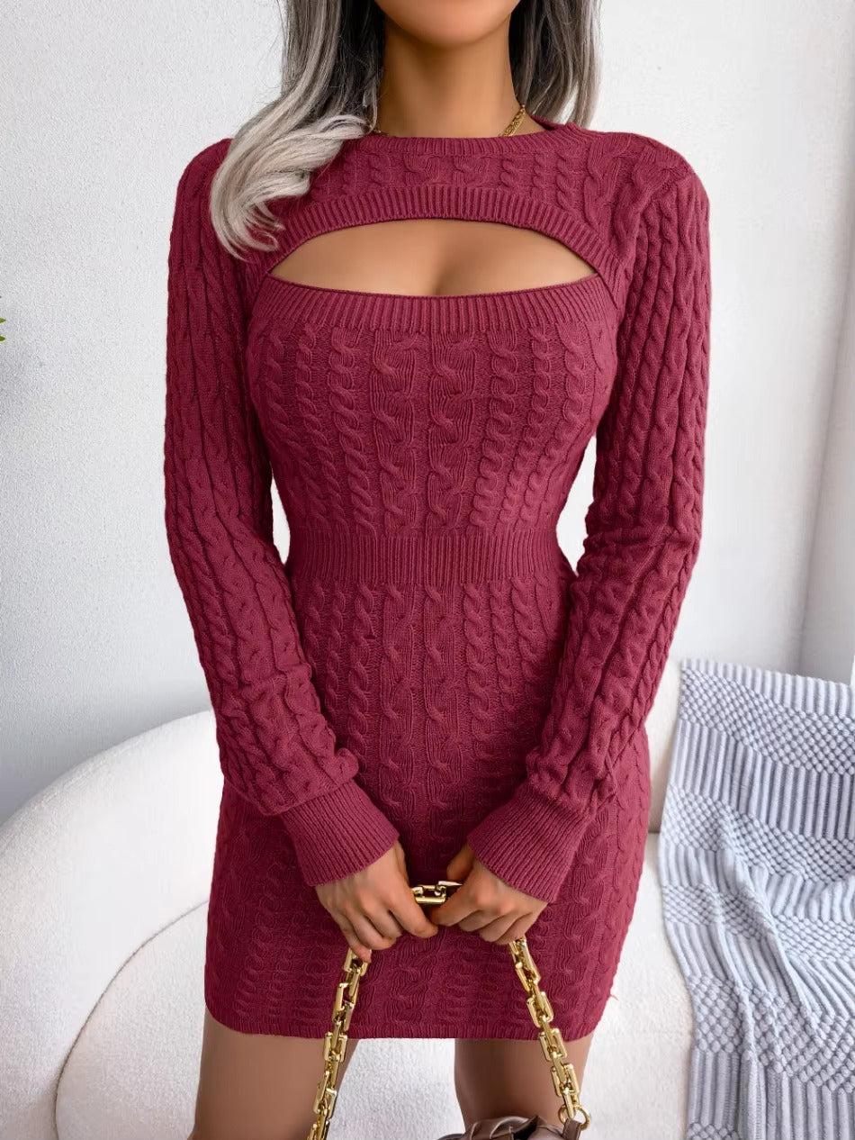 Charming Acrylic Long Sleeves Jewel Neck Knitted Dress
