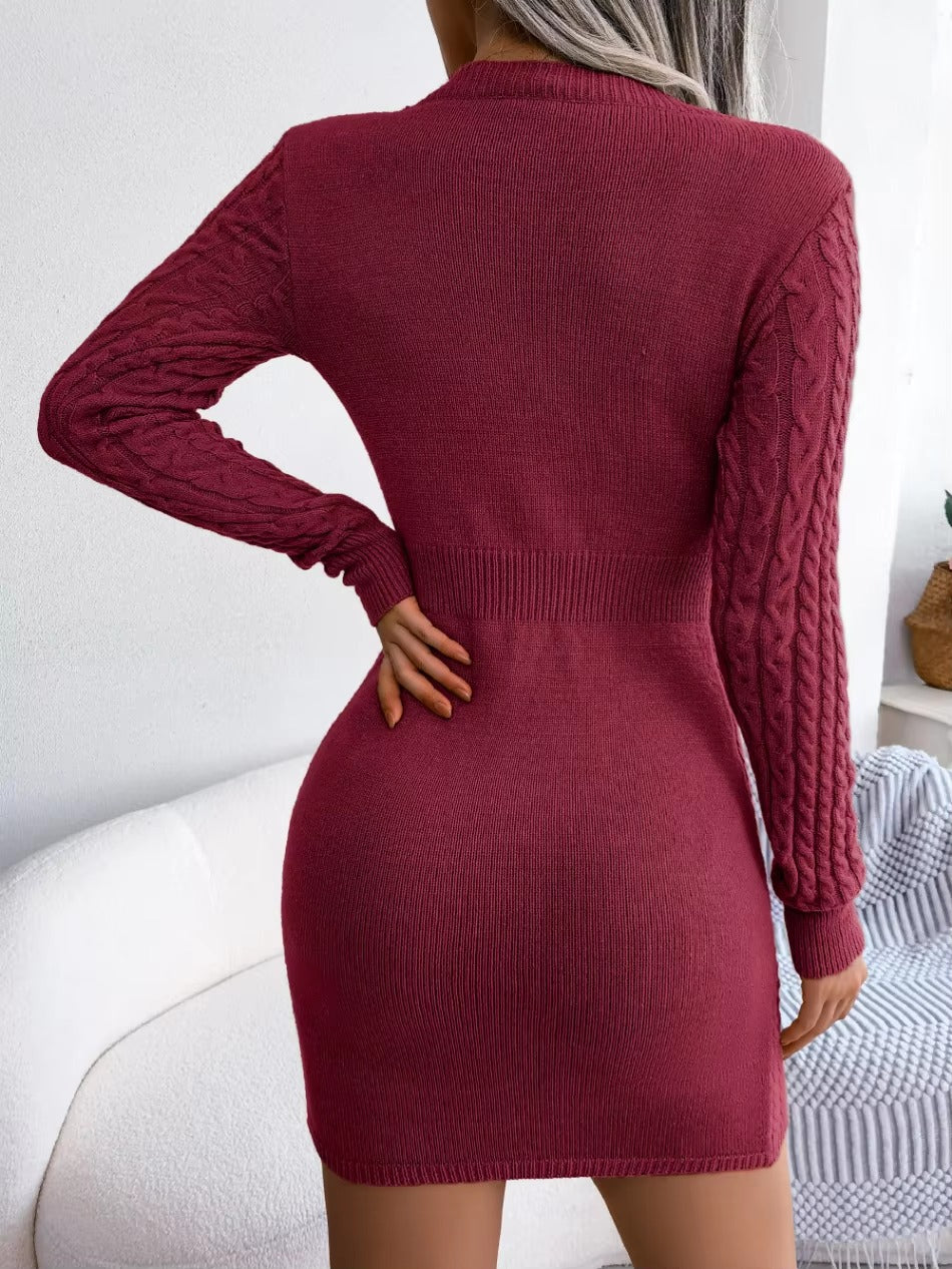 Charming Acrylic Long Sleeves Jewel Neck Knitted Dress