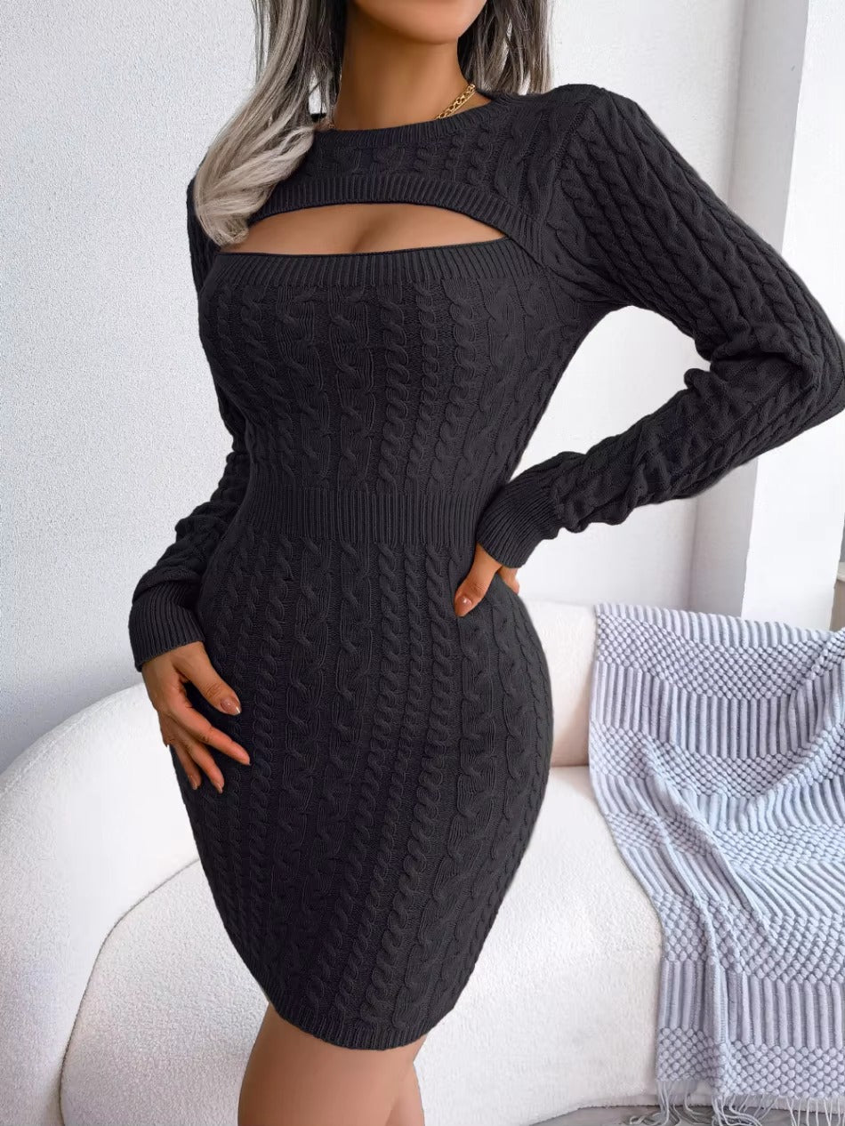 Charming Acrylic Long Sleeves Jewel Neck Knitted Dress