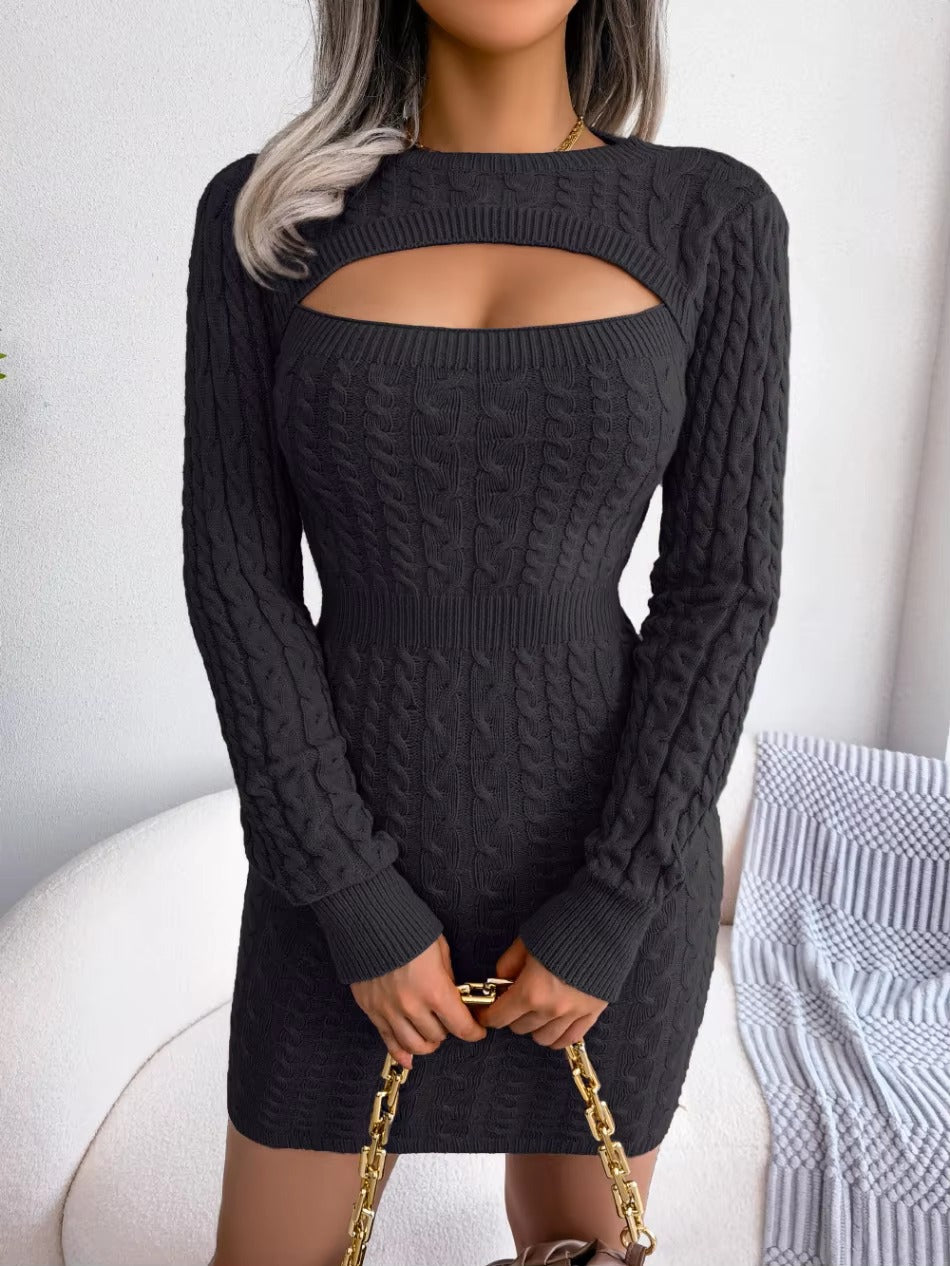 Charming Acrylic Long Sleeves Jewel Neck Knitted Dress