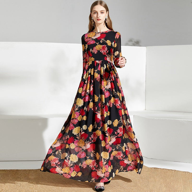 Charming Floral Print Chiffon Party Maxi Dresses