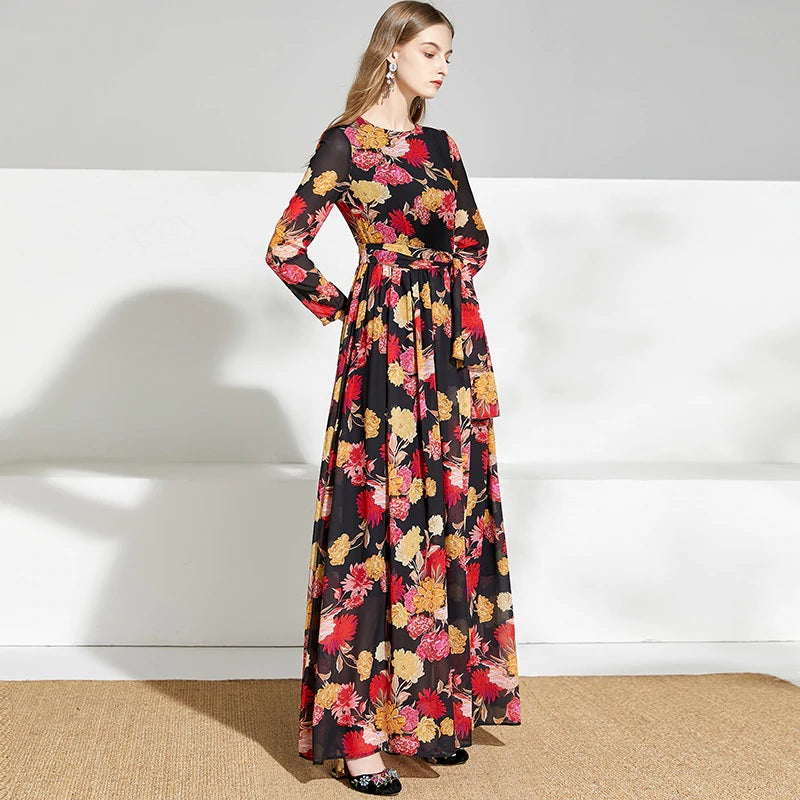 Charming Floral Print Chiffon Party Maxi Dresses