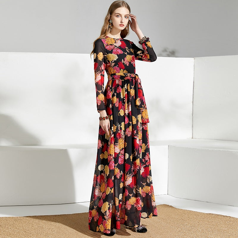 Charming Floral Print Chiffon Party Maxi Dresses