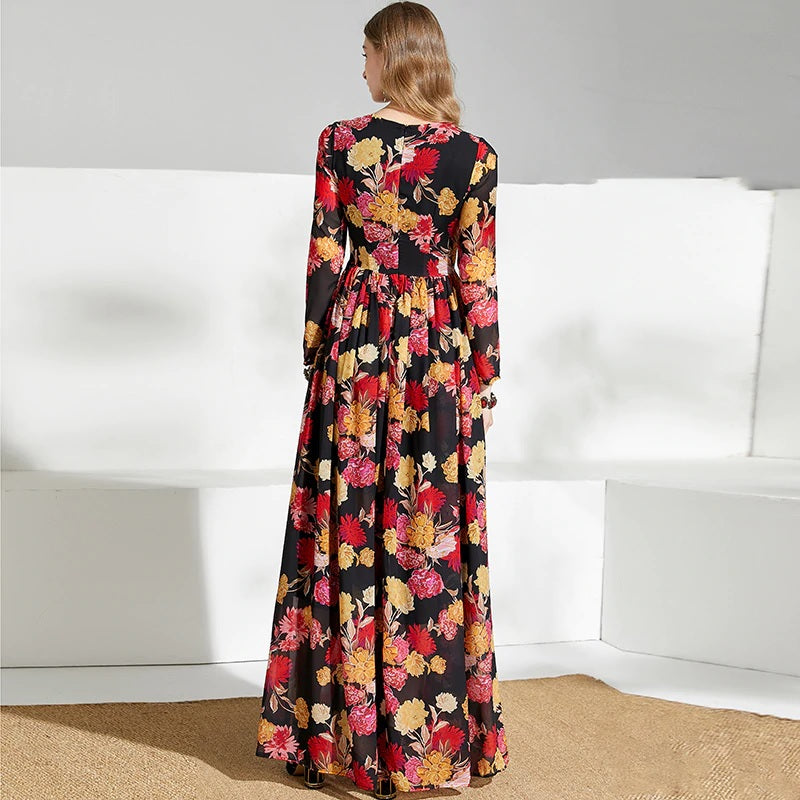 Charming Floral Print Chiffon Party Maxi Dresses