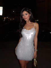 Chic Backless Lace Up Sequin Spaghetti Strap Mini Dress