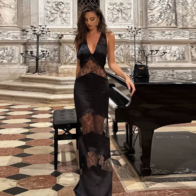 Chic Backless Sleeveless Through Sling Slim Party Maxi Dress