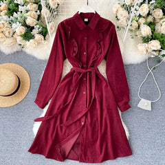 Chic Blouses Turn-down Collar Long Sleeve A-line Elegant Streetwear Dresses
