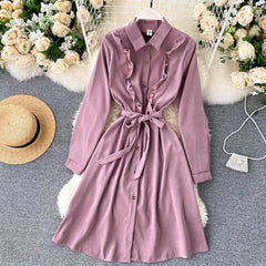 Chic Blouses Turn-down Collar Long Sleeve A-line Elegant Streetwear Dresses