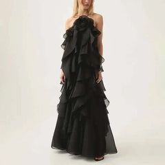 Chic Casual Elegant Patchwork Ruffles Sleeveless Solid Color Loose Long Backless Dress