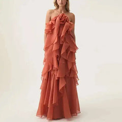 Chic Casual Elegant Patchwork Ruffles Sleeveless Solid Color Loose Long Backless Dress