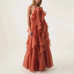 Chic Casual Elegant Patchwork Ruffles Sleeveless Solid Color Loose Long Backless Dress