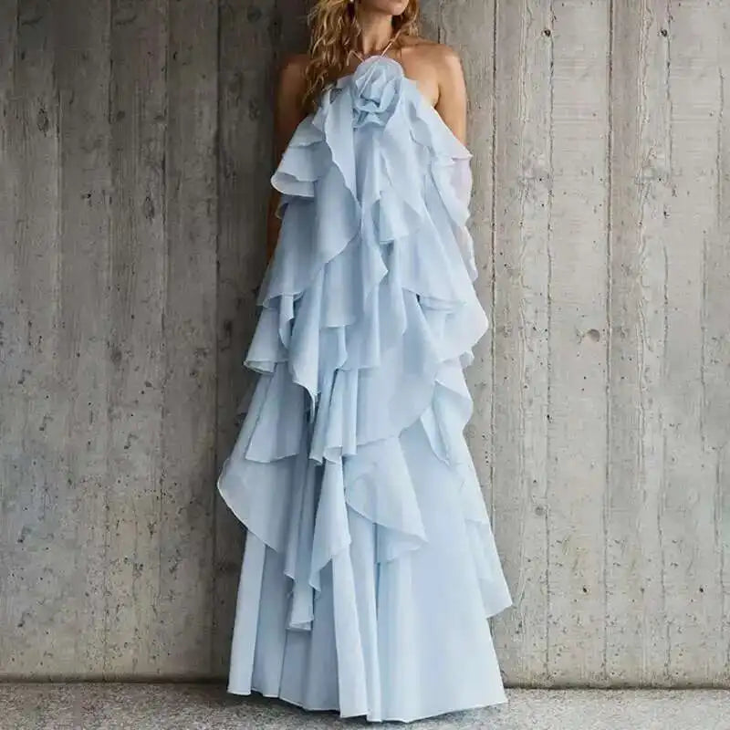 Chic Casual Elegant Patchwork Ruffles Sleeveless Solid Color Loose Long Backless Dress