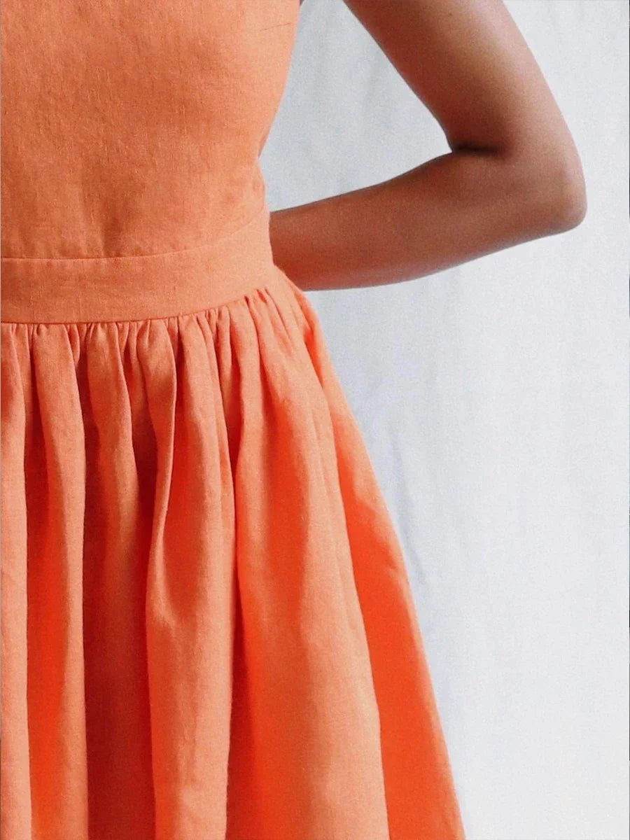 Chic Cotton Spaghetti Strap Solid Color V-neck Short Dress