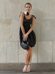 Chic Cotton Spaghetti Strap Solid Color V-neck Short Dress