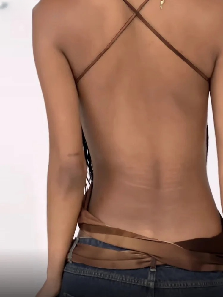 Chic Cross-Spaghetti-Straps Bandage Ruffles Backless Party Skinny Clubwear