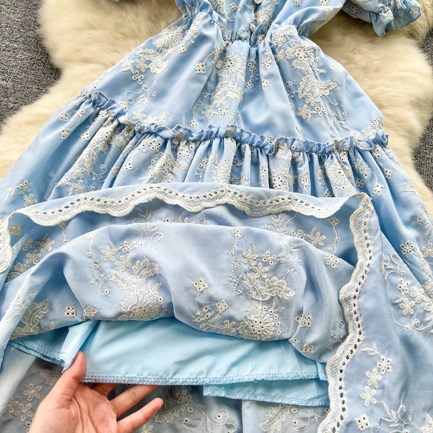 Chic Elegant Long Dress for Women Printed V-neck Puff Sleeve