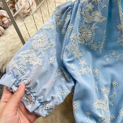 Chic Elegant Long Dress for Women Printed V-neck Puff Sleeve