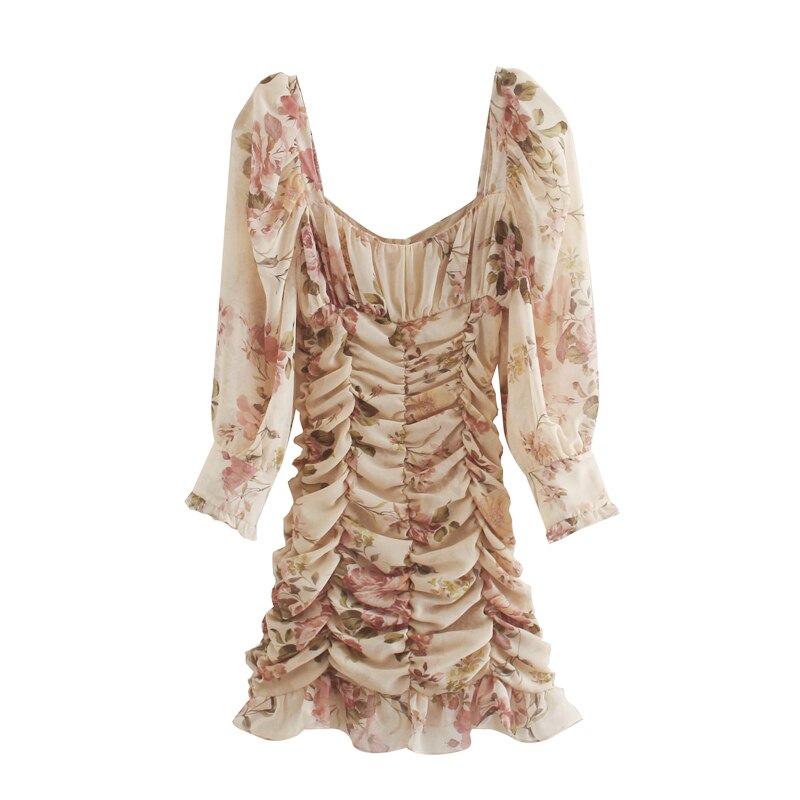 Chic Floral Print Chiffon Mini Dress