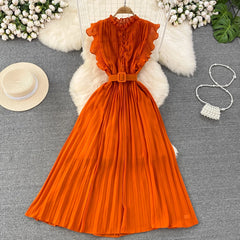 Elegant Maxi Dress for Women O-neck Flying Sleeve A-line Female Summer Dresses