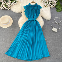 Elegant Maxi Dress for Women O-neck Flying Sleeve A-line Female Summer Dresses