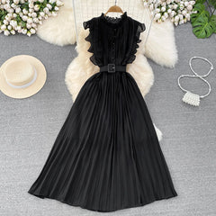 Elegant Maxi Dress for Women O-neck Flying Sleeve A-line Female Summer Dresses