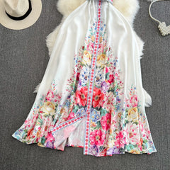 Chic Maxi Dresses for Women Floral Printed Turn Down Collar