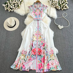 Chic Maxi Dresses for Women Floral Printed Turn Down Collar