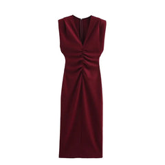 Chic Party Pleated Sleeveless Evening Party Slight Stretch Midi Dress