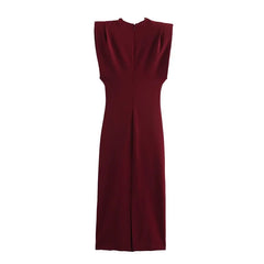 Chic Party Pleated Sleeveless Evening Party Slight Stretch Midi Dress