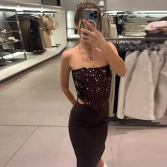 Chic Slash Neck Sleeveless Hollow Out Waist Solid Pullover Strapless Maxi Dresses 