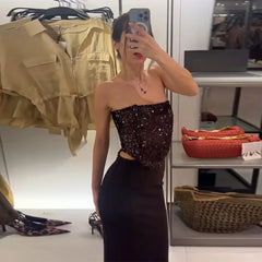 Chic Slash Neck Sleeveless Hollow Out Waist Solid Pullover Strapless Maxi Dresses 