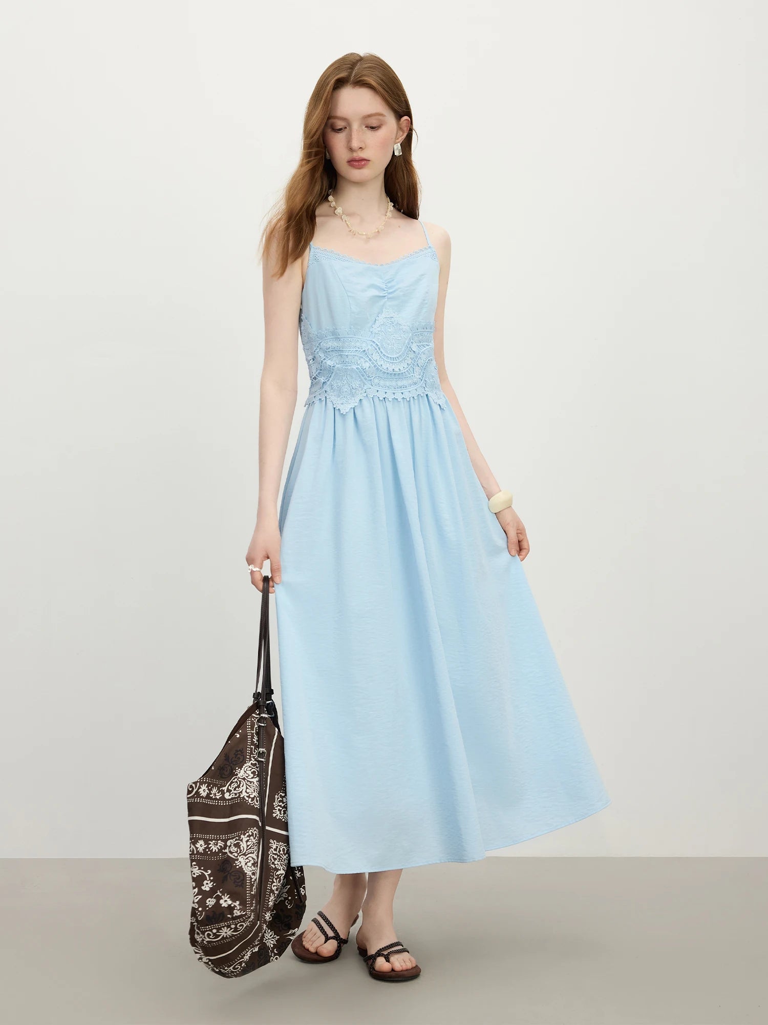 Chic Strappy Holiday Season Beach Stitching Lace Dress