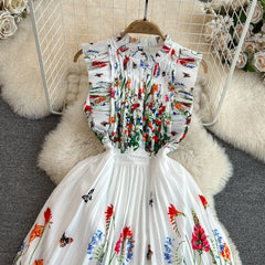 Chic Women Vestidos De Mujer Printed O-neck Sleeveless Female Long Dresses