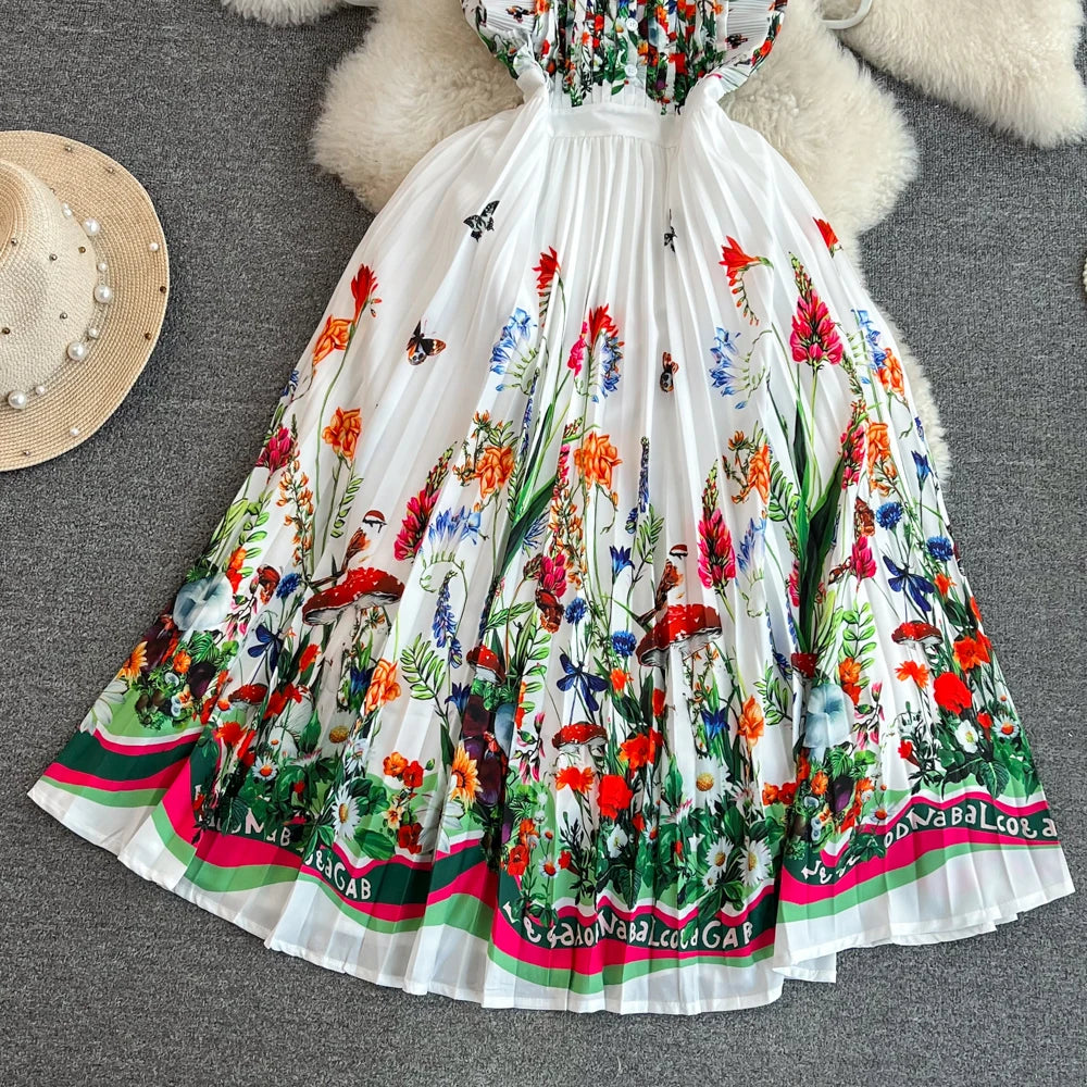 Chic Women Vestidos De Mujer Printed O-neck Sleeveless Female Long Dresses