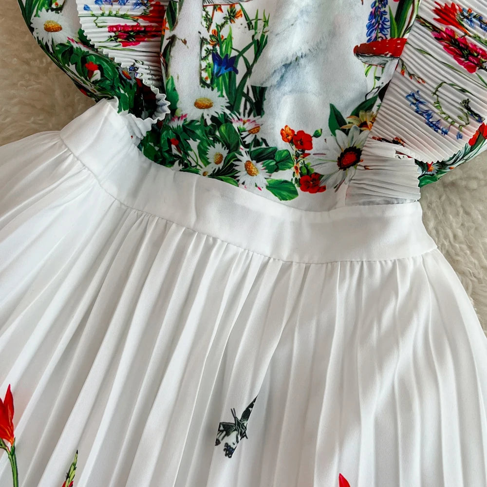 Chic Women Vestidos De Mujer Printed O-neck Sleeveless Female Long Dresses