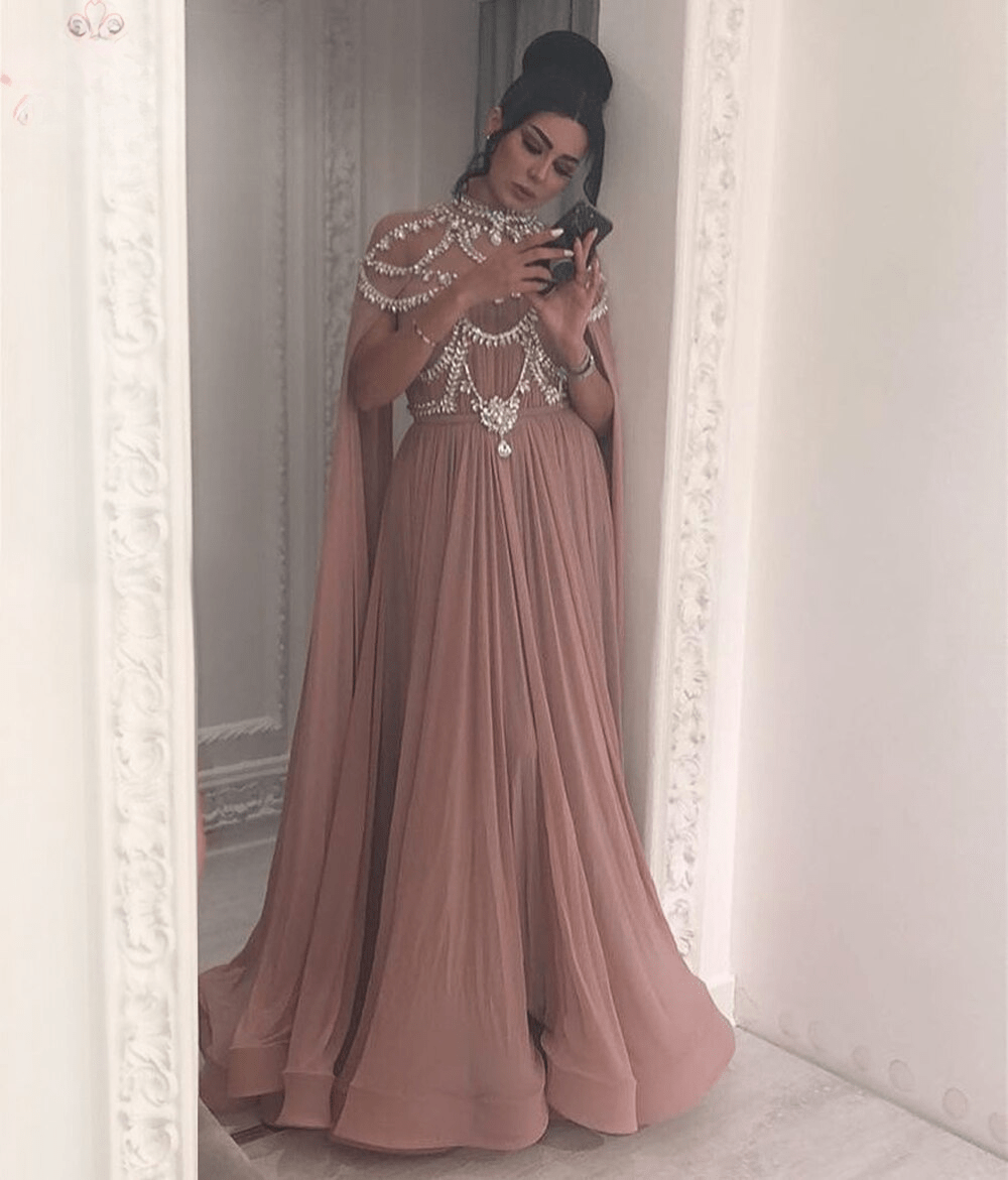 Chiffon Aline Crystal Handmade Evening Dresses