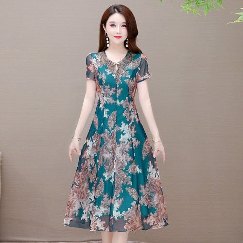 Chiffon Dress Short Sleeve O-neck Elegant Party Dress