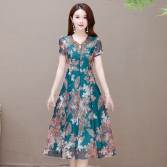 Chiffon Dress Short Sleeve O-neck Elegant Party Dress