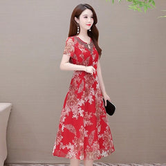 Chiffon Dress Short Sleeve O-neck Elegant Party Dress
