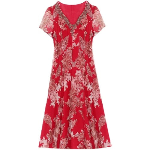 Chiffon Dress Short Sleeve O-neck Elegant Party Dress