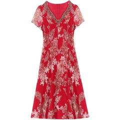 Chiffon Dress Short Sleeve O-neck Elegant Party Dress