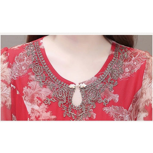 Chiffon Dress Short Sleeve O-neck Elegant Party Dress