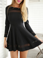 Chiffon Inserts Long Sleeve Mini Skater Dress